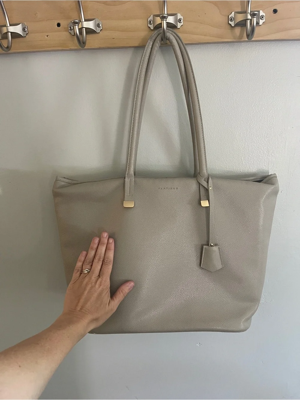 Leather Laptop Tote with Gold Accents